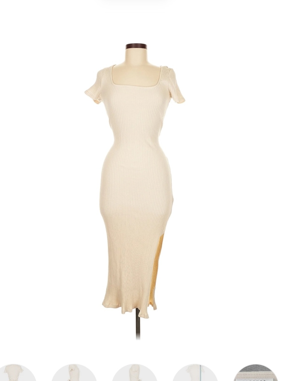 Topshop Cream Ribbed Tie-Back Midi Dress